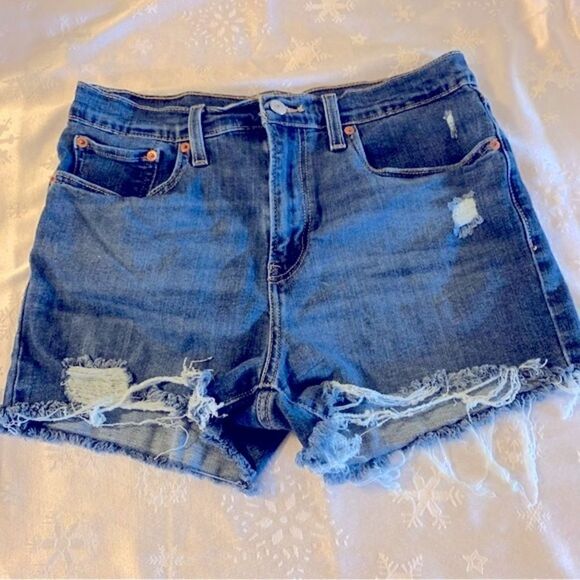 Levis High Cutoff Rise Denim Jean Shorts Raw Hem Sz 30 Gorgeous - Picture 1 of 4